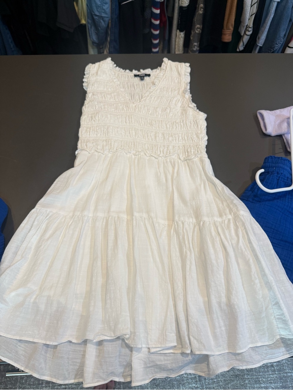 PAIGE Cream Tiered Smocked Mini Dress